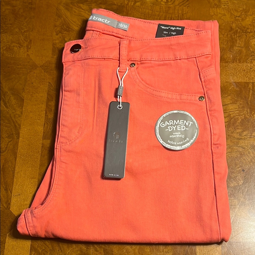 Tractr Sugar Coral "Mona" High Rise Jeans Vibrant Style
